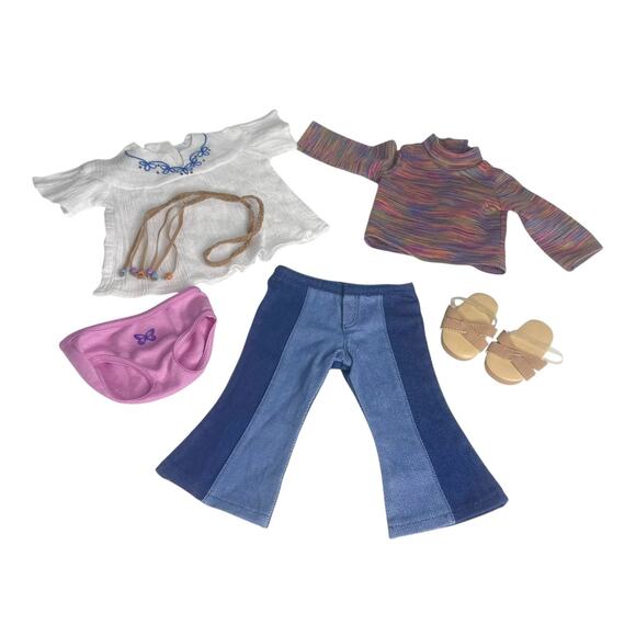American Girl Julie Meet Outfit 1st Ed Jeans Belt Turtleneck Blouse Shoes Panty - Picture 2 of 12